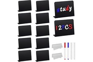 HOMEJOY joy at home 12 Stück Kreidetafel Klein Mini Preisschilder Kunststoff Mini Kreidetafel Set Radierbar Schwarze Kreidetafel Schilder mit 4 Tafelstifte und 2 Tuch für Party Hochzeit Buffet Preisschilder