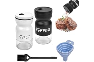 BUENTYA 2 Stücke Salz und Pfefferstreuer Set Vintage Glas Gewürzflaschen Schwarz Weiß Gewürzstreuer Schüttler Sets Salzstreuer aus Glas mit Deckel Reinigungsbürste Trichter Gewürzgläser für Küche