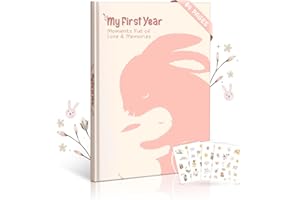 PRINTARA Baby Memory Book for Girls – Boho Design, 84-Page Hardcover Keepsake Journal for First Year, Milestone & Photo Album, Ideal Baby Shower or Newborn Gift, Rabbit