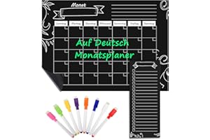 ‎MOKO MoKo Deutsch A3 Monatsplaner Abwischbar Magnetisch, Wochenplaner Abwischbar Magnetisch und Einkaufsliste mit 8 Boardmarker für Küchenkühlschrank und White Board, Schwarz