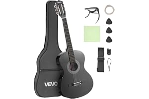 VEVOR Guitare Classique Débutants, 96 cm, avec Cordes Nylon, Housse de Transport, Sangle, Accordeur, Cordes Supplémentaires, Médiators, Capodastre, en Tilleul, pour Adolescent, Adulte, Étudiant, Noir
