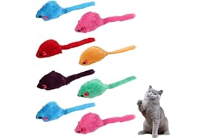 KEWUF 8 pcs Juguetes Gatos, Juguetes de Ratón de Piel de Conejo, Gato Divertido Burlas, Juguetes Gato, Gato Auto-Entretenimiento, Juguete Interactivo Gato, 4.8 * 2.5 cm, Colorido, Colores Aleatorios