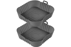 Vicloon 2 szt. Silikonowy garnek do frytownicy beztłuszczowej, bardzo miękki, do wielokrotnego użytku, kwadratowy, zamiennik, szary, 20 cm