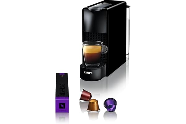 Nespresso Krups Machine à Café Essenza Mini Noir, 19 Bars + Kit de Bienvenue, Design Compact, Expresso et Lungo, Arrêt Automatique, YY2910FD
