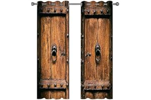 CTQTZ Tende oscuranti vintage in legno, con occhielli, stile vintage, marrone, per porta in legno, 234 x 230 cm (larghezza x altezza), set da 2 tende per decorazione della cameretta dei bambini