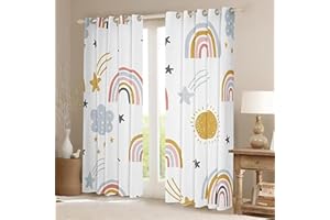 ZZTBQ Karikatur Regenbogen Kinderzimmer Gardinen mit Ösen Regenbogen Sonne Stern Verdunkelungsvorhang 140x160cm Für Jungen Mädchen Kinder Schlafzimmer