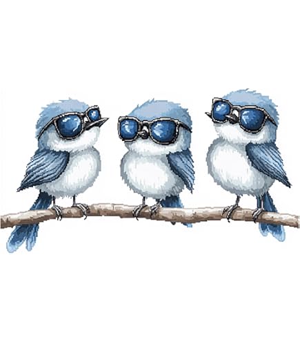 Kit Point De Croix Compté Trois Observateurs D'oiseaux - Dimensions - 14x9 Pouces - Neuf Vintage