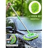 Mucit Home Araba Yıkama Fır&ccedil;ası Oto Yıkama Mop Mikrofiber Bezli Teleskopik Saplı 1 Yedek Bez Hediye