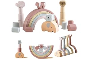 OESSUF Juguetes de Equilibrio de Apilable de Madera para Niños, 21 Piezas de Juguetes Educativos de Construcción, Juguetes de Habilidades Motoras de Desarrollo Inteligencia para Niños (Bosque)