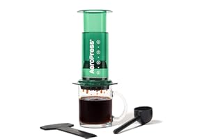 AeroPress Clear Green Coffee Press – método de preparación 3 en 1 que combina prensa francesa, espresso y café con cuerpo, sin posos ni amargor. Cafetera portátil para camping y viajes, verde