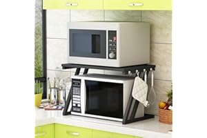 THINFAR Stabiles Regal aus Holz für Mikrowelle, mit Haken, Halterung für Mikrowelle mit 2 Ebenen, Halterung für Küchenregal (57 x 38 x 38 cm, Z-schwarz)