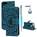 Price comparison product image Huawei P Smart Case, PU Leather Sun Flower Embossed Wallet Stand Folio Flip Cover Cases TPU Bumper Magnetic Clasp Kickstand Function with Card Holders & Hand Strap & Dust Plug,Blue