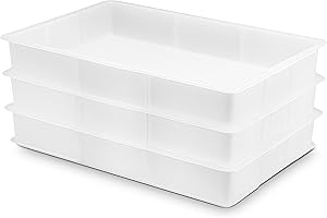 EASYROSE 3 Packs Pizza Dough Proofing Box Stackable 60 x 40x 9.5cm Pizza Dough Box with Lid, Plastic Proofing Tray, Dishwasher Safe (3 Boxes + 1 Lid)