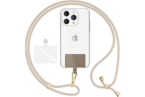 NALIA HoldMe Air Universal-Kette mit Pad, Band für Handy-Hülle zum Umhängen, Karabinerhaken aus Metall (gold), Schlüsselband Umhängeband 160 CM, Crossbody Lanyard mit Schlaufe, Farbe:Weiß Beige