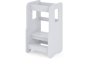 ComfortCove Torre Montessoriana Bambini, Torretta Montessoriana, Learning Tower, Torre di Apprendimento, Sedia Evolutive, Stabile e Sicura, Altezza Regolabile 3 Livelli, Bianco