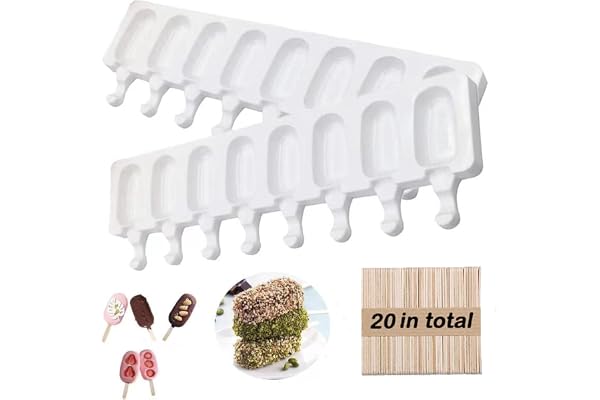 Moules à glace,moule a glace silicone,Popsicle Ice Maker, magnum cake-Ice Cream Moules Maison Dessert,2 Pcs 8 Cavités Silicone Moule à Crème,Moule à Glace avec 20 Bâtonnets de Glace