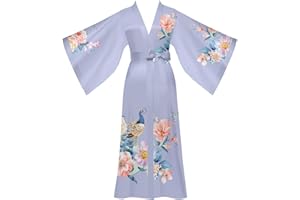Yemmert Ladies kimono Dressing Gowns Silky Satin Long Sleeve Floral Kimono Dressing Gown for Women