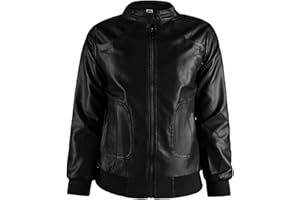 LAUSONS Cazadora Bomber de Piel para Niño - Chaqueta Imitacion Piel con Cuello Alzado