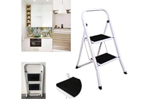 HUINI Escabeau pliable à 2 marches en acier antidérapant - Facile à transporter et à ranger - Pour la cuisine, la maison, le bureau, la peinture - Multifonction - Charge maximale : 150 kg