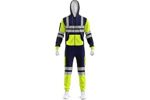 mymixtrendz Men's Hi-Vis Contrast Coverall Workwear Unlined Overall Dungaree Work Utility & Safety Jumpsuit & Onesie