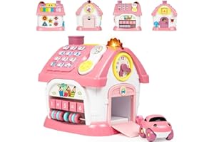 ACCXFEK Baby Toys for 1 2 Year Old Girls,Montessori Educational Toys for 1-2 Year Olds, 6-in-1 Multi-Functional Activity Center with Music, Clock & Telephone, Birthday Gifts for Toddler Girls