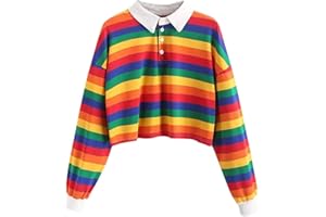 TOPGROWTH T SHIRT Topgrowth Felpa Donna con Zip Maniche Lunghe Strisce Arcobaleno Crop Top Dolcevita Elastico Casual Maglietta Camicetta
