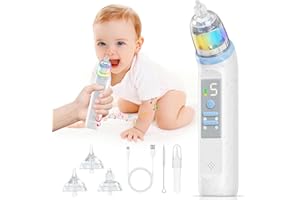 UWAKL Nasensekretsauger Baby Elektrisch Staubsauger Aspirator, IPX6 Wasserdicht Nasal Aspirator Baby mit 5 Saugstärken 3 Silikon Tipps - Nose sucker mit Buntem Licht Musikfunktion für Kleinkinder Säuglinge