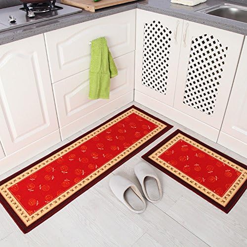 Indeedshare Kitchen Rugs Rubber Backing Decorative Non-Slip Doormat Runner Area Entrance Mats Sets 2 Pieces