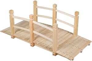 GOPLUS Träbro av gran, trädgårdsbro upp till 100 kg, dammbrygga, brun, dekorativ bro med räcke, 150 x 67 x 55 cm (natur)
