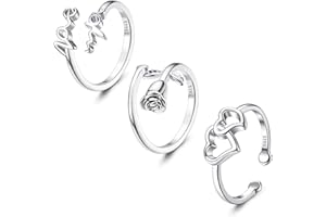 Finrezio 3 Stücke 925 Sterling Silber Offene Verstellbare Ringe für Damen Mädchen Zehengelenkringe Schwanzringe Set Stapelbar Kreuz Pfeil Herz Mond & Stern Hypoallergen Zehenringe Fußschmuck