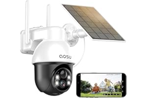 aosu Solar Security Camera Wireless Outdoor with Panoramic PTZ, Human Auto Tracking, 2K Night Vision, Light and Sound Alarm, 2-Way Audio, Compatible with Alexa/Google Assistant