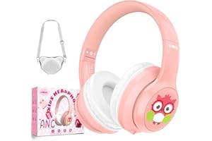 LOBKIN Auriculares Niños con Bolsa, Inalámbricos y con Cable, Auriculares Bluetooth Niños Niñas con Cancelación Activa de Ruido (ANC) Plegables Ajustable para Escuela, Viajes (Sin LED)