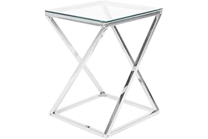 ‎BELIANI Stolik pomocniczy mały kwadratowy szklany blat stalowa rama srebrny 40x40 cm Beverly