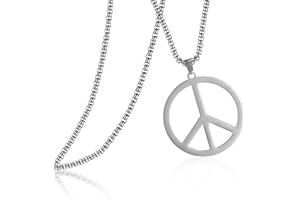 VASSAGO Collana con ciondolo a forma di segno della pace, stile hippie, con simbolo della pace, gioielli in acciaio inox, anni '60 e '70, accessori per feste hippie, accessori per vestirsi, collane