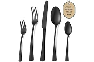 Bestdin Besteck Set 6 Personen, 30 teilig Edelstahl Besteckset Schwarz Matt, Essbesteck Set mit Messer Gabel Löffel, Hochwertiges Edelstahlbesteck, Spülmaschinenfest