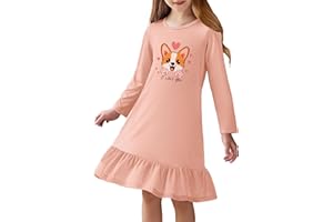 Arshiner Chemise de Nuit Fille Pyjama Manches Longues Enfant Col Rond Robe Pyjama Hiver Vêtements de Nuit pour Fille A-Line Nightdress 4-12 Ans