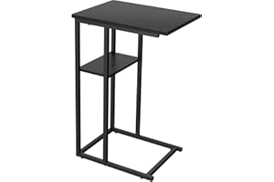 Yusong C Shaped End Table, 2 Tier Slide Under Sofa Couch Bed, TV Tray Bedside Table for Small Spaces, Living Room, Bedroom, Black