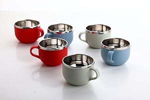 GANESH Stylish Durable Coffee/Tea/Milk Mug Plastic with Stainless Steel Inner Mug Cup with Handle, Portable & Easy Clean for Kids & Adult (Set of 6, Multi Color, 900 ml)