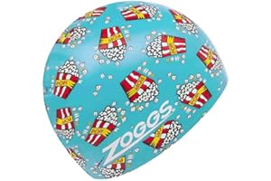 Zoggs Silicone Printed Swim Cap, Color - Pop Corn/Light Blue