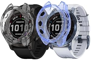 Niboow Funda [2 Piezas] Compatible con Garmin Fenix 7/Fenix 7 Solar/Fenix 7 Sapphire Solar, Protección Carcasa TPU Anti Rrayas Protectora para Garmin Fenix 7/7 Solar/7 Sapphire Solar-Azul+Negro