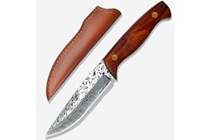 COOSNUG D2 ostry nóż survivalowy z ekskluzywną skórzaną torbą, ostry nóż survivalowy ze skórzaną pochwą, nóż do paska Full Tang wysokiej jakości drewniany uchwyt, na kemping (brown02)