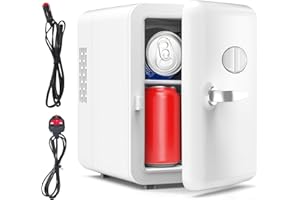 Vexloria Mini Fridge, 4L/6 Can Mini Fridge for Bedrooms, Portable Small Fridges, AC+DC Power Cooler, for Bedrooms, Cars, Offices; Skincare, Makeup, Cosmetics, Food