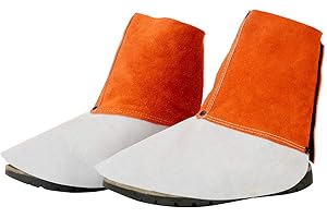 QeeLink Polainas para Soldador de Cuero, Cubrebotas de Soldadura Resistente al Calor y a la Abrasión, Protectores para Calzados, Cubierta Protectora para Pies y Pantorrillas, 1 Par