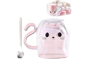 O³ Tasse Chat Rose, Tasse à cafe Double Paroi 250ml, Mug pour infusion, thé, Latte Macchiato, cappuccino - Cadeaux Noël, Valentin, Anniversaire femme, homme, Maman, Amie (RoseVerre)