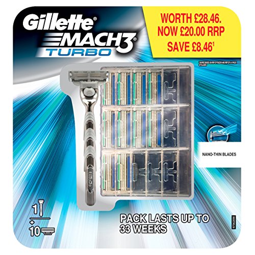 Gillette Mach3 Turbo Razor and 10 Blades Pack