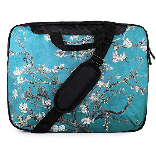 TaylorHe 15 / 15,6 Zoll Notebooktasche, Schultertasche für Notebook mit Muster , Laptoptasche mit Griff und Seitentaschen Laptop Bag blau / grün Blüte Baum