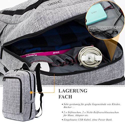 DTBG leichtgewichts Rucksack mit USB Anschluss Business Backpack l  ssiger Arbeit Rucksack Studenten Schule Rucksack mit Anti-Diebstahl Tasche Laptop 
