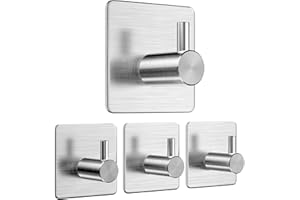 Kimsky Klebehaken Handtuchhalter Selbstklebend Ohne Bohren, Handtuchhaken aus Edelstahl, 4 Stück Klebehaken Haken Bad und Küche Kleiderhaken, Silber