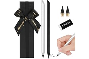 AUAUY 2pz Matita Senza Inchiostro Metallic, Matita Eterna Portatile con 2 Pennini Sostituibili, 1 Gomma e 1 Custodia Regalo, per Scrivere e Disegnare