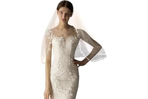 SJTJSPX Velo da sposa da donna e ragazza, velo da matrimonio a 2 livelli, cappello da sposa elegante velo corto in tulle acconciatura accessori per capelli da sposa decorati con perline velette chiesa